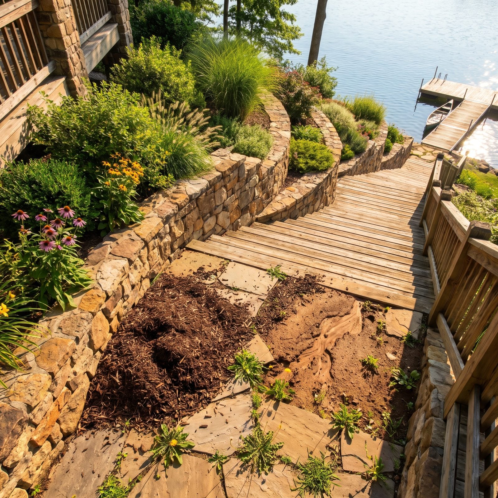 A Steep Landscaped Hillside to the Shore