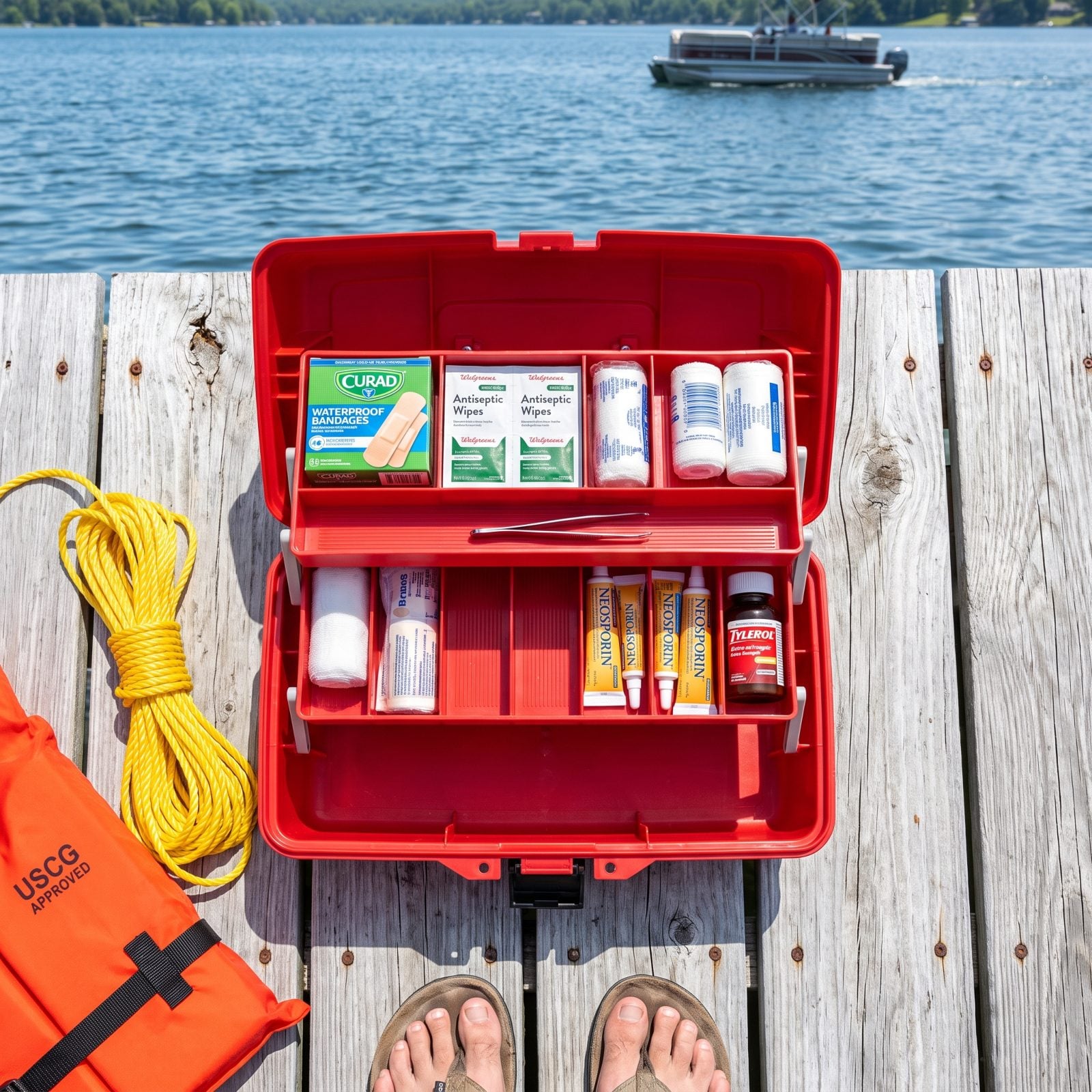 Store First-Aid Supplies in a Bright Tackle Box