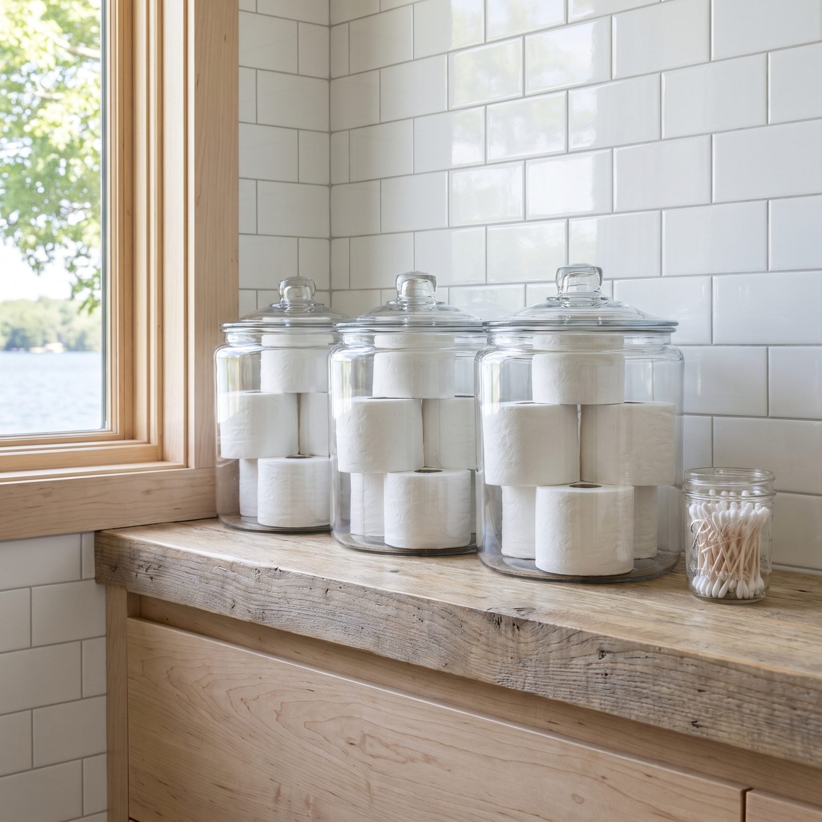Store Spare Toilet Paper in Lidded Glass Jars