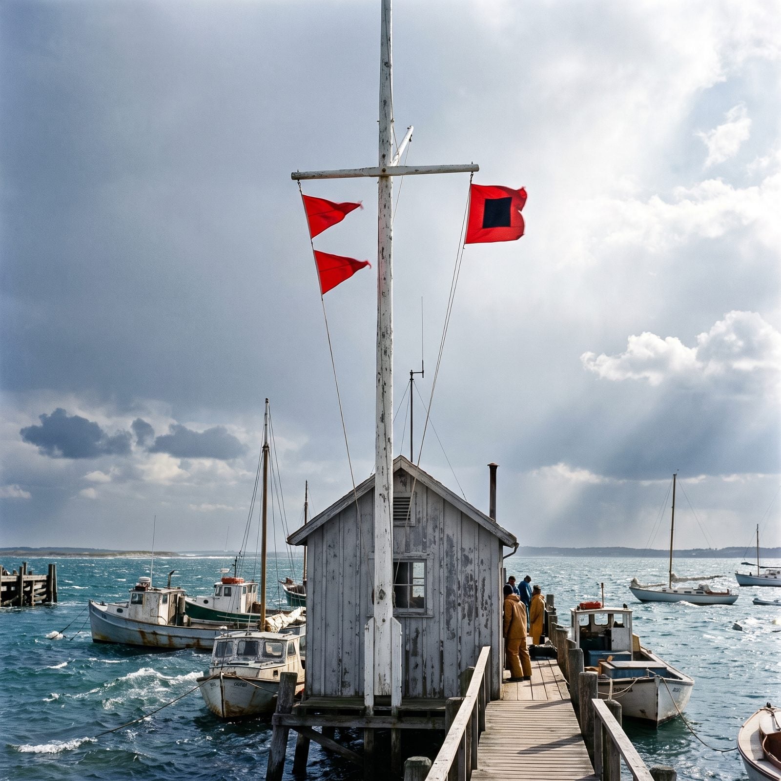 Storm Warning Flags Snapping From the Signal Mast