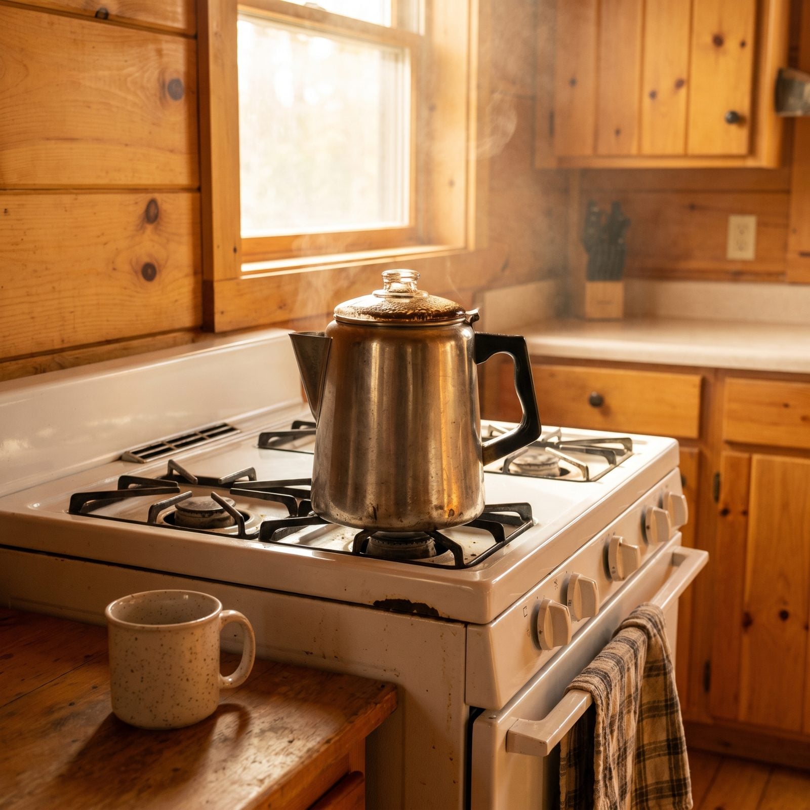 A Stovetop Percolator Used for Morning Coffee