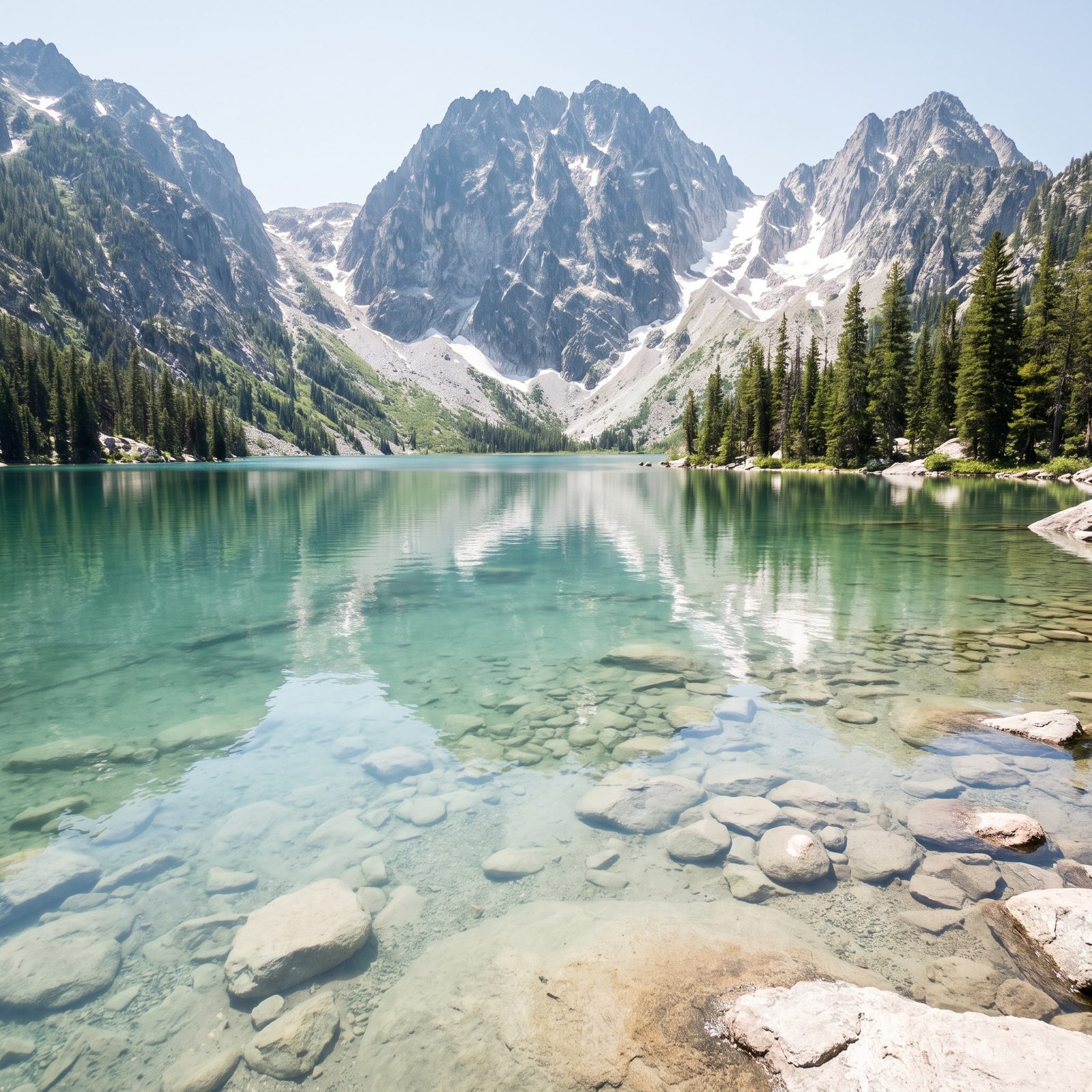 String Lake, Wyoming, Shallow Aquamarine Water Between Mountain Lakes