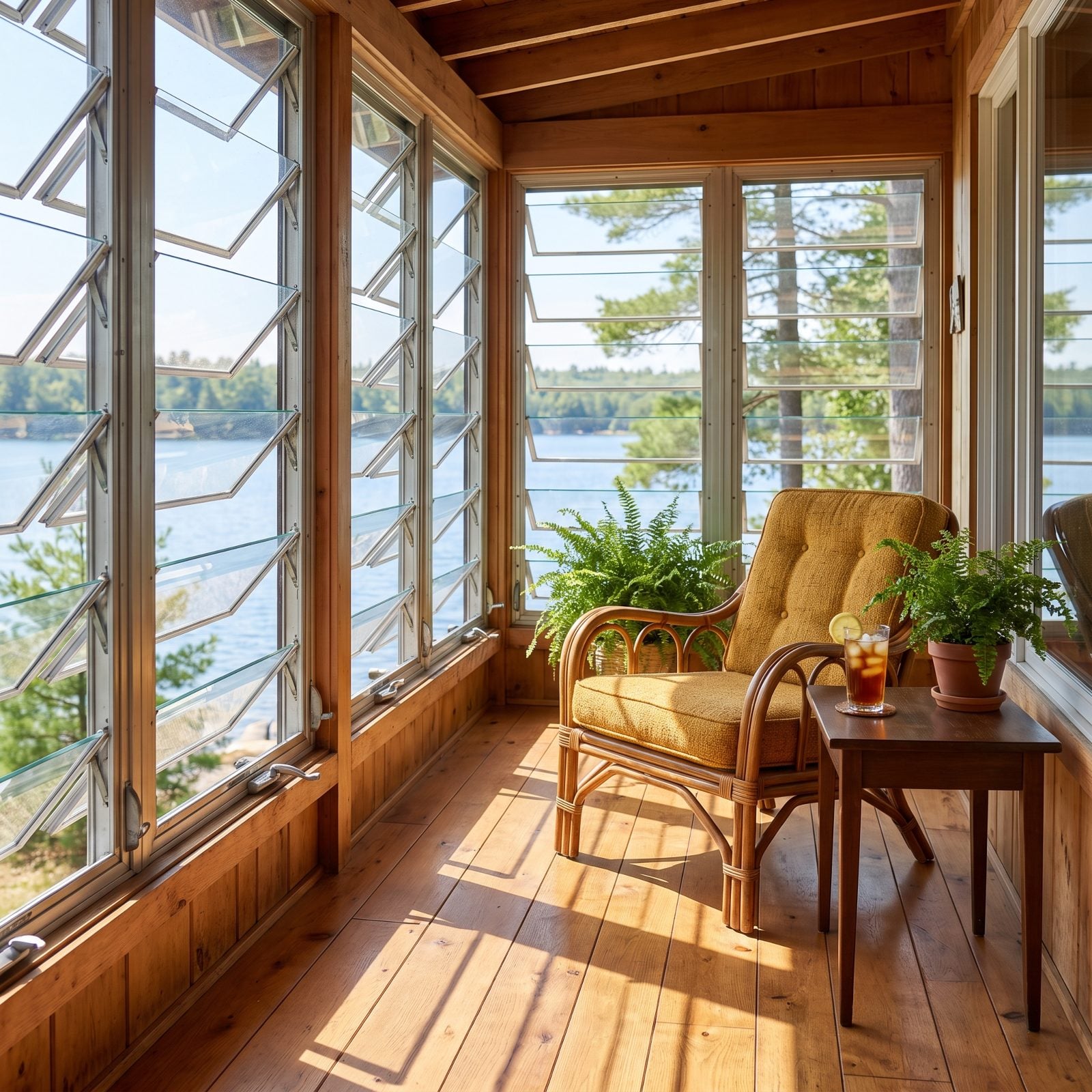 A Sunroom Lined With Jalousie Windows