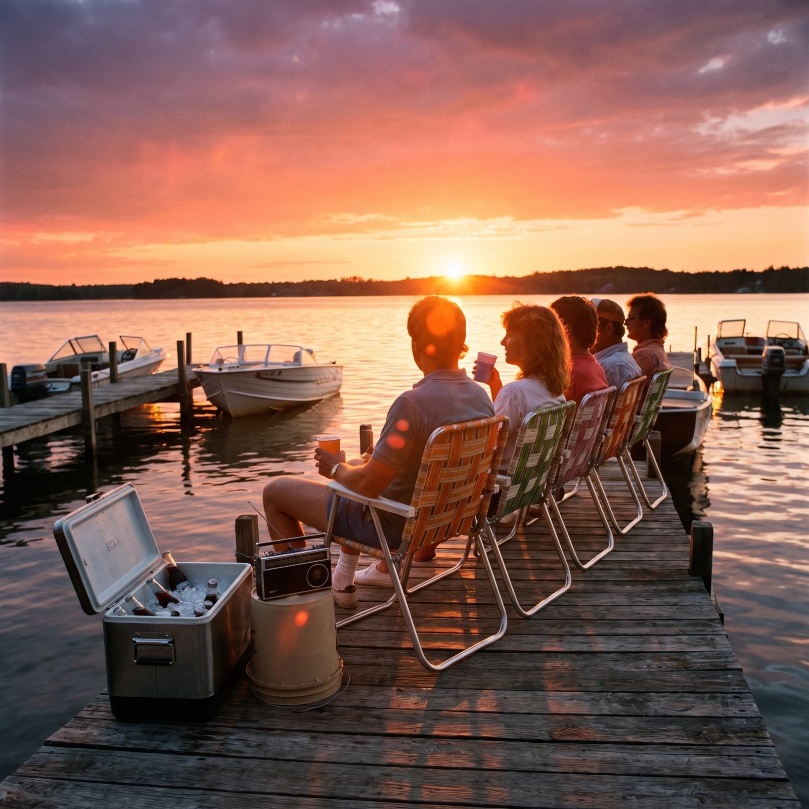 Sunset Dock Parties With Folding Lawn Chairs