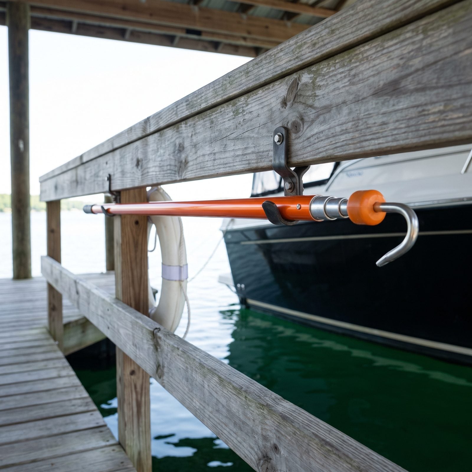 A Telescoping Rescue Pole Mounted Below the Handrail
