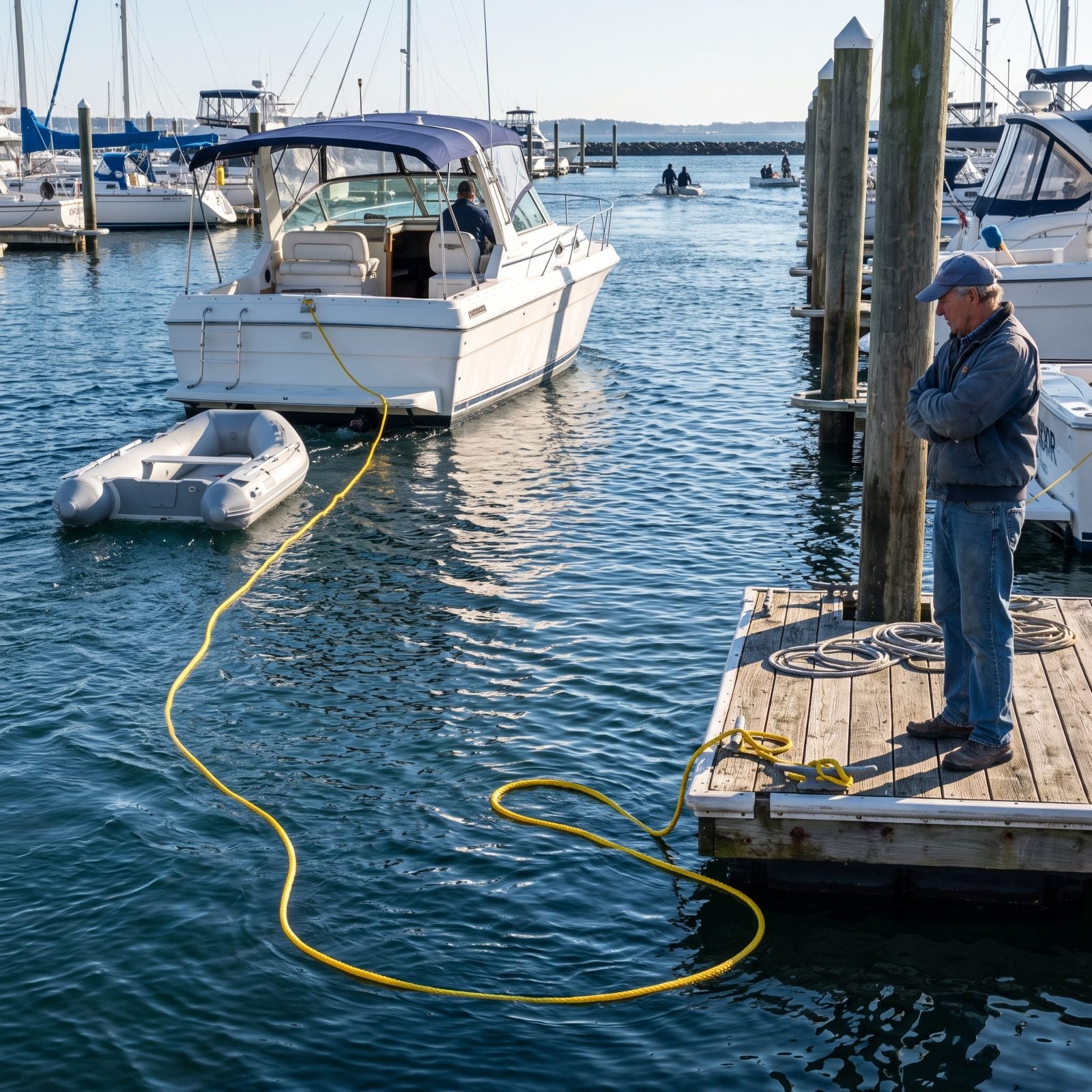 A Tender Towline Is Drifting Toward the Propeller
