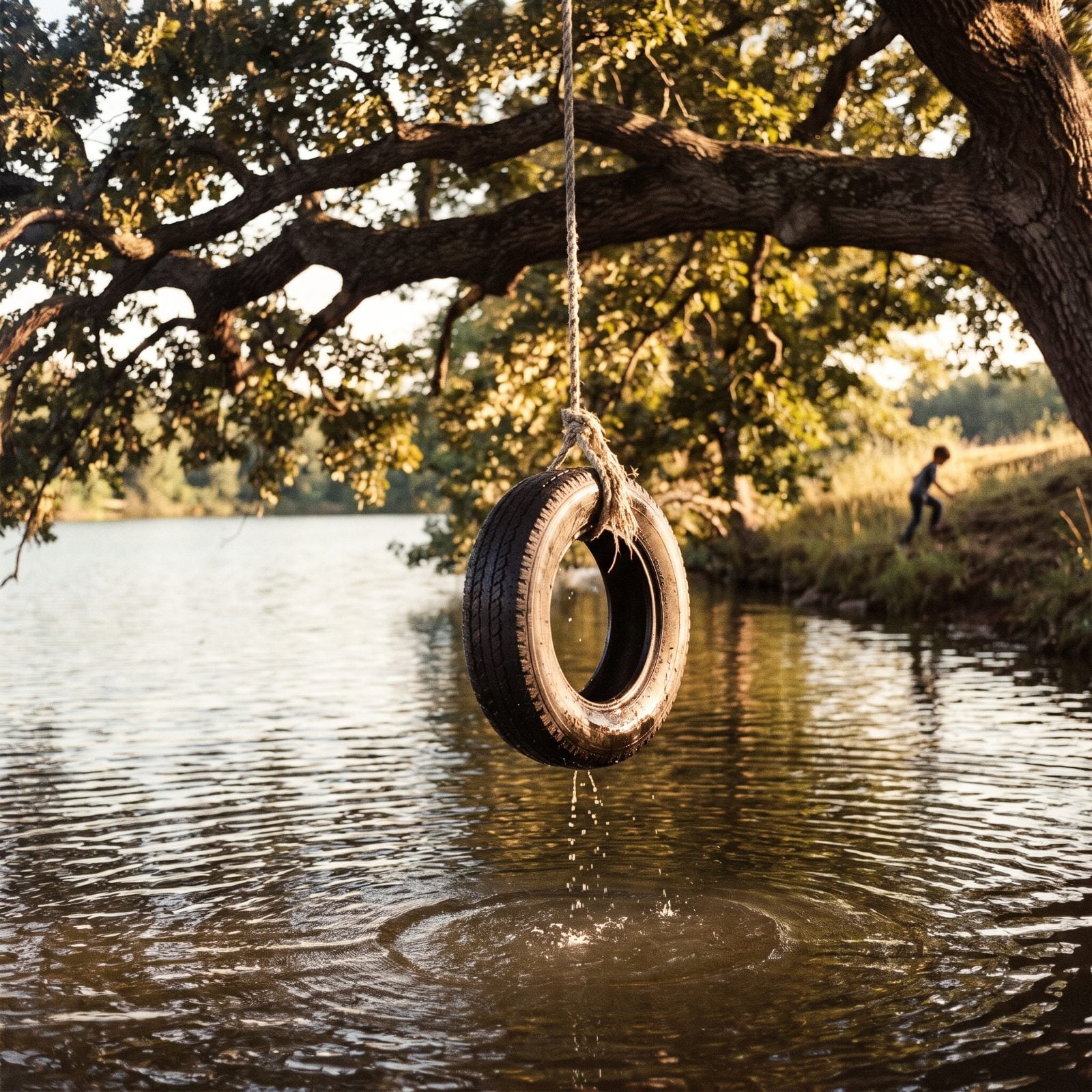 The Tire Swing Over the Water From the Old Oak