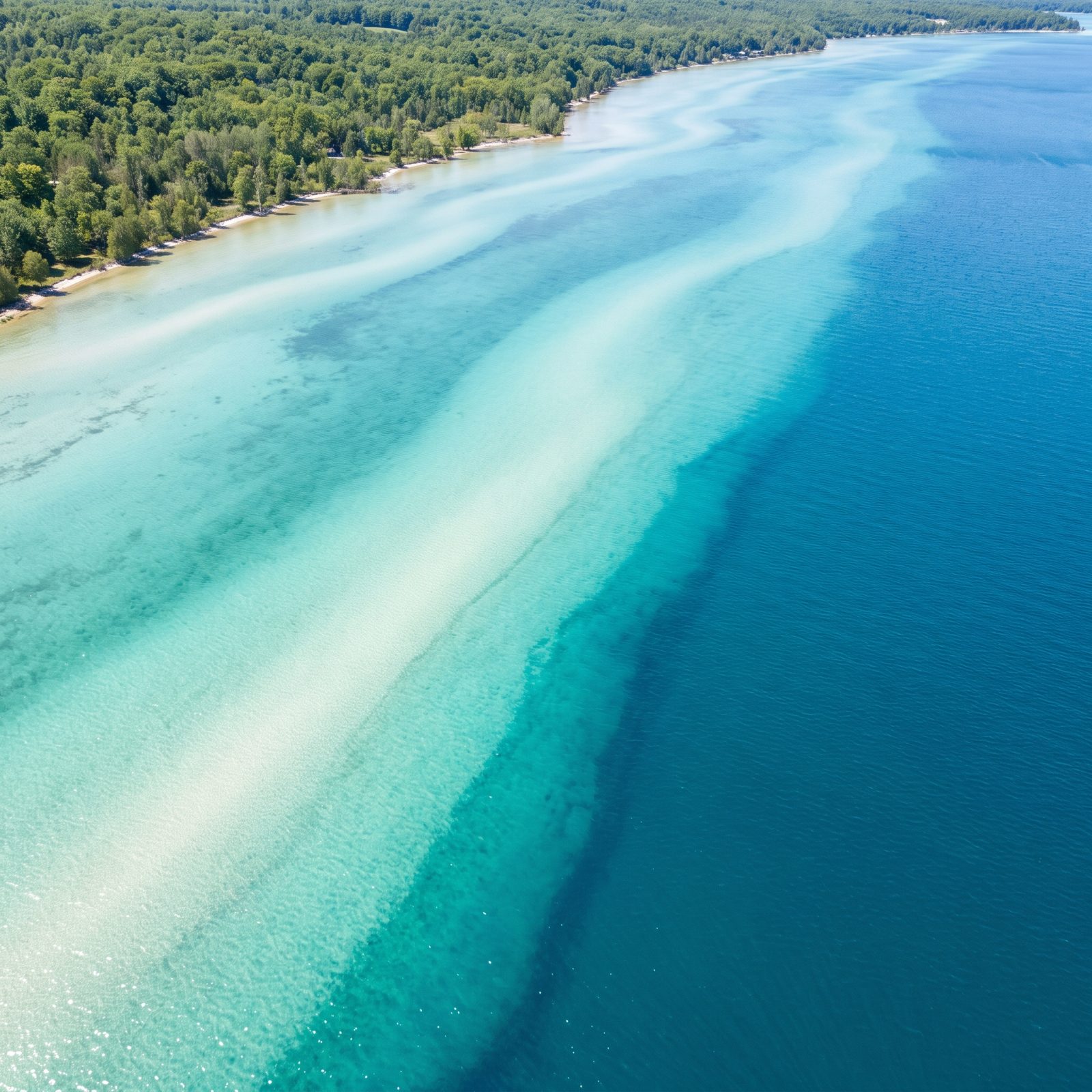 Torch Lake, Michigan, Long Bands of Aqua Over Pale Sandbars