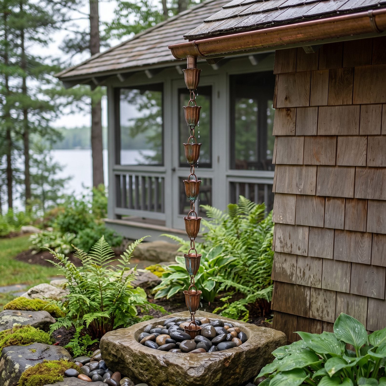 Trade a Downspout for a Rain Chain and Stone Basin