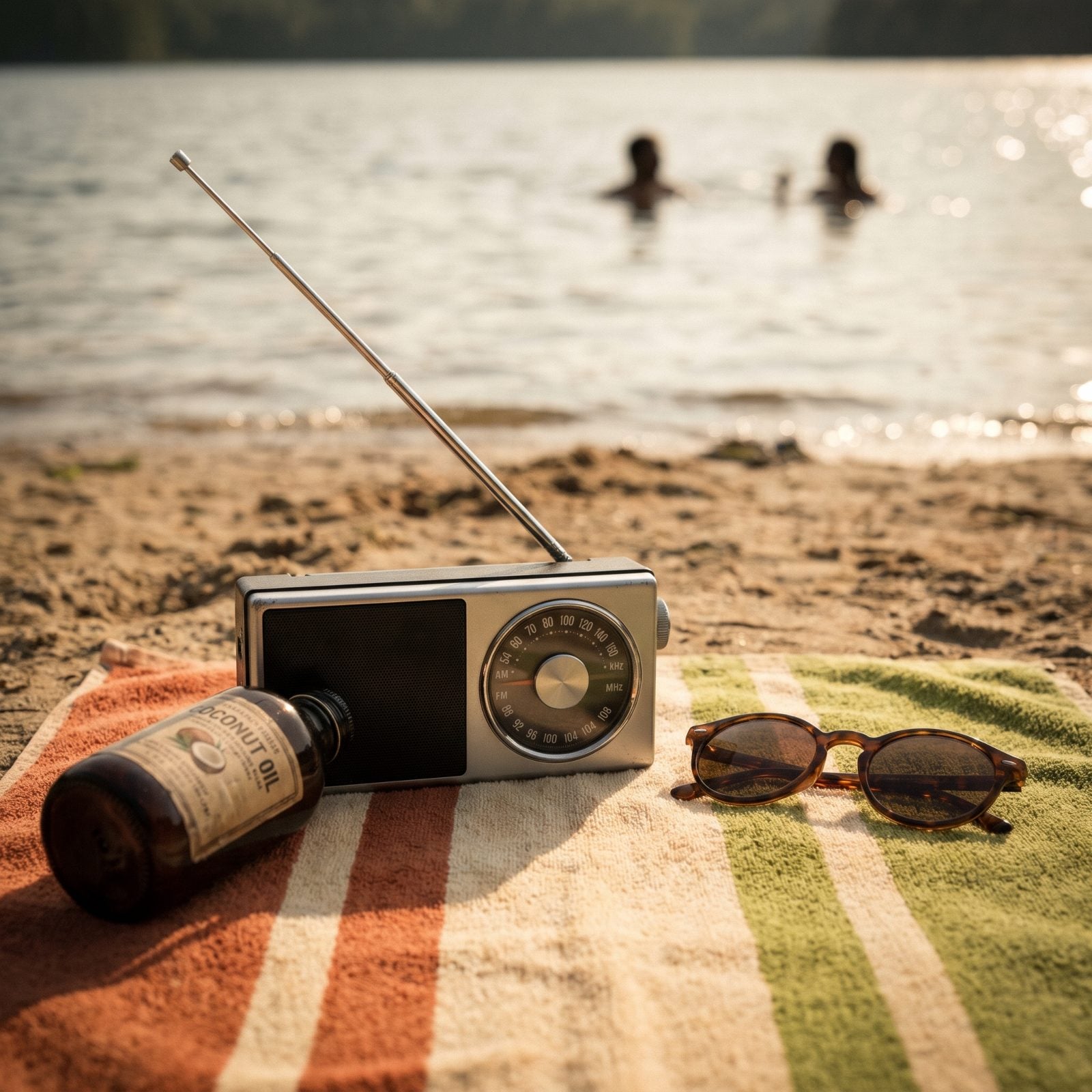 A Transistor Radio Playing on the Beach Towel