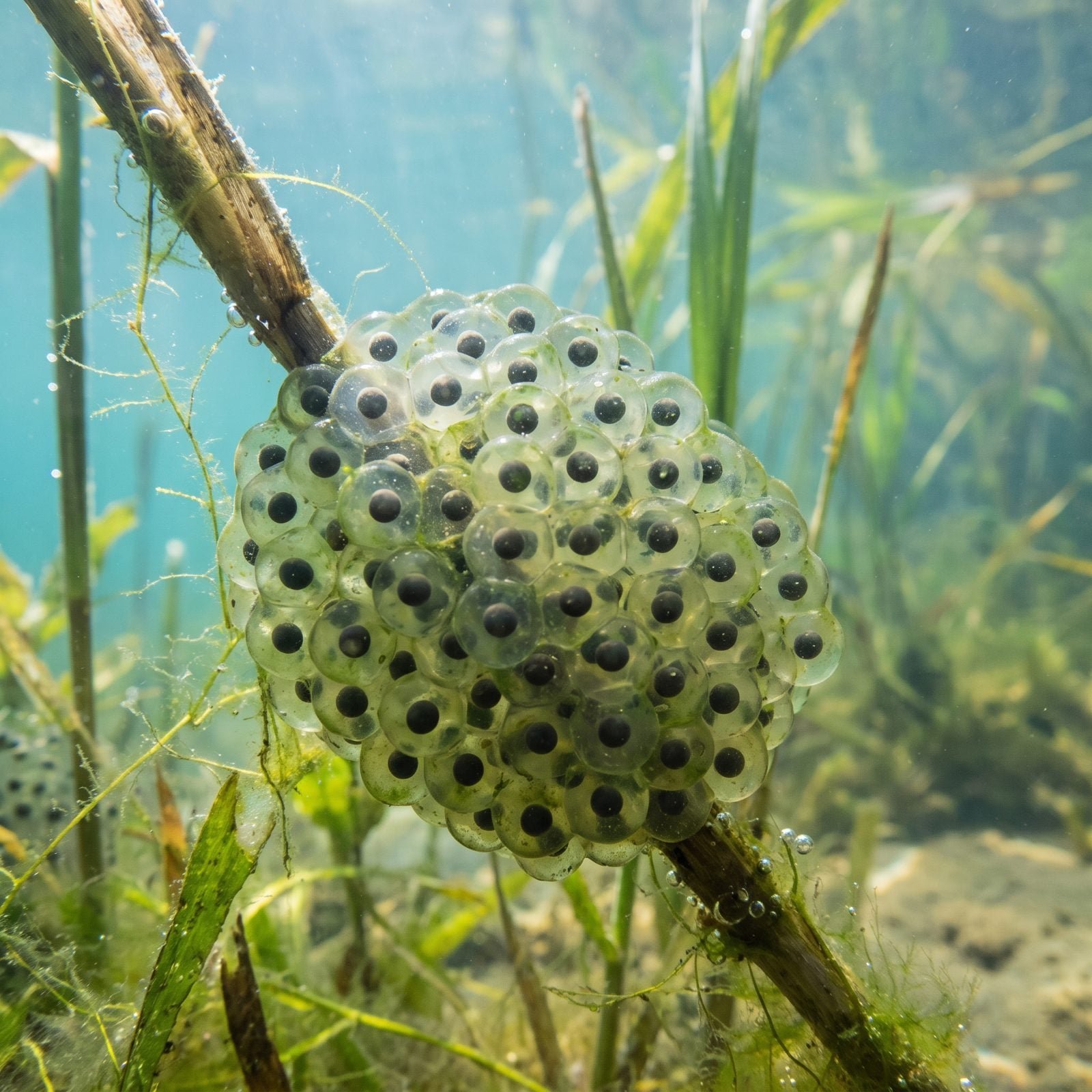 Translucent Amphibian Egg Masses in the Weedy Shallows