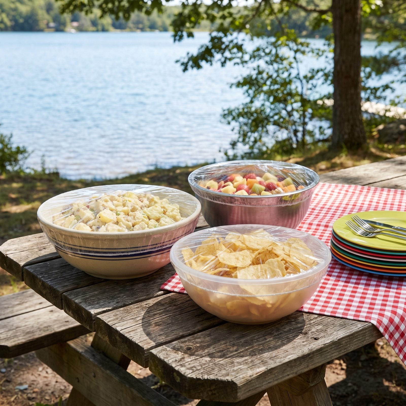 Use Shower Caps to Cover Leftover Picnic Bowls