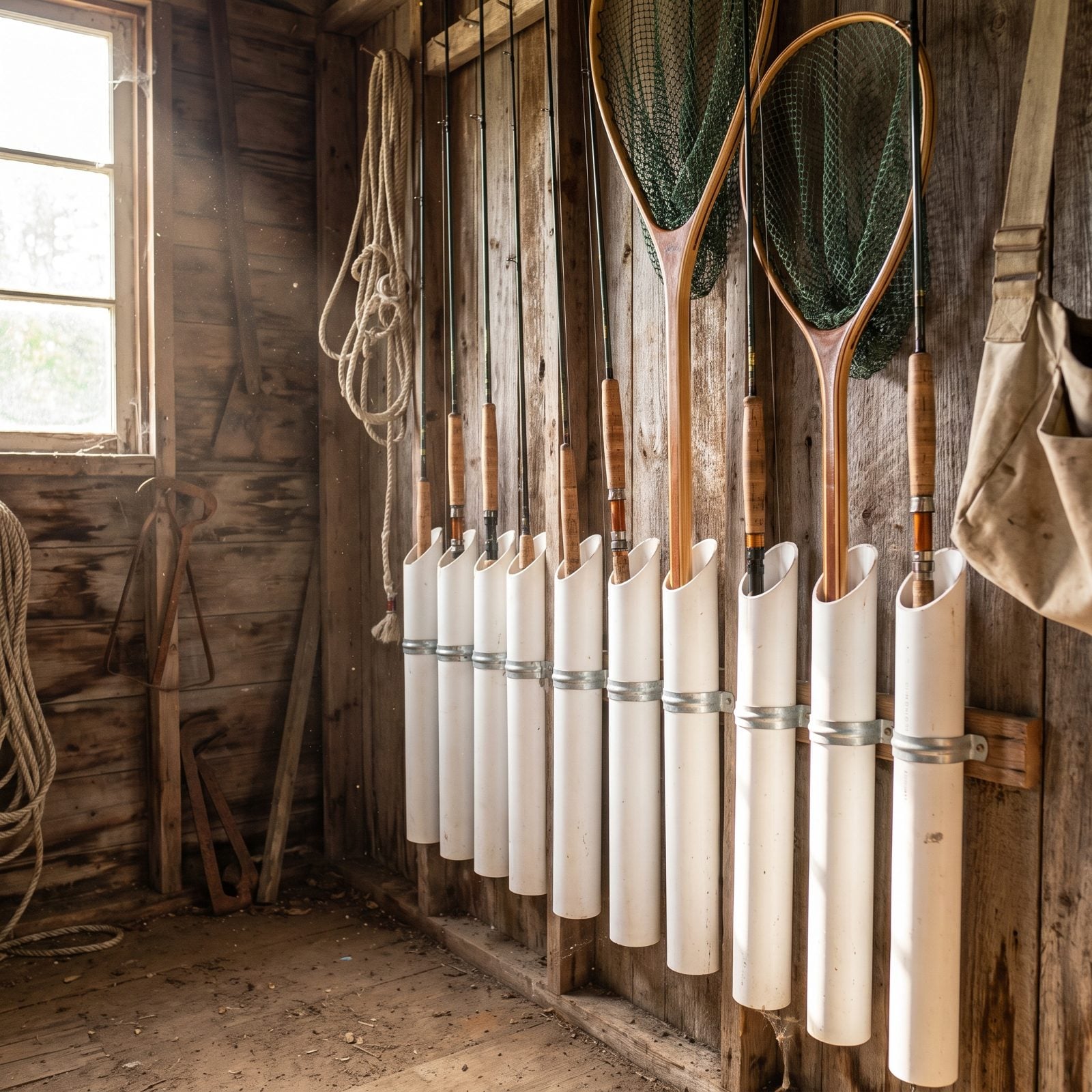 Vertical PVC Tubes for Rod and Net Storage
