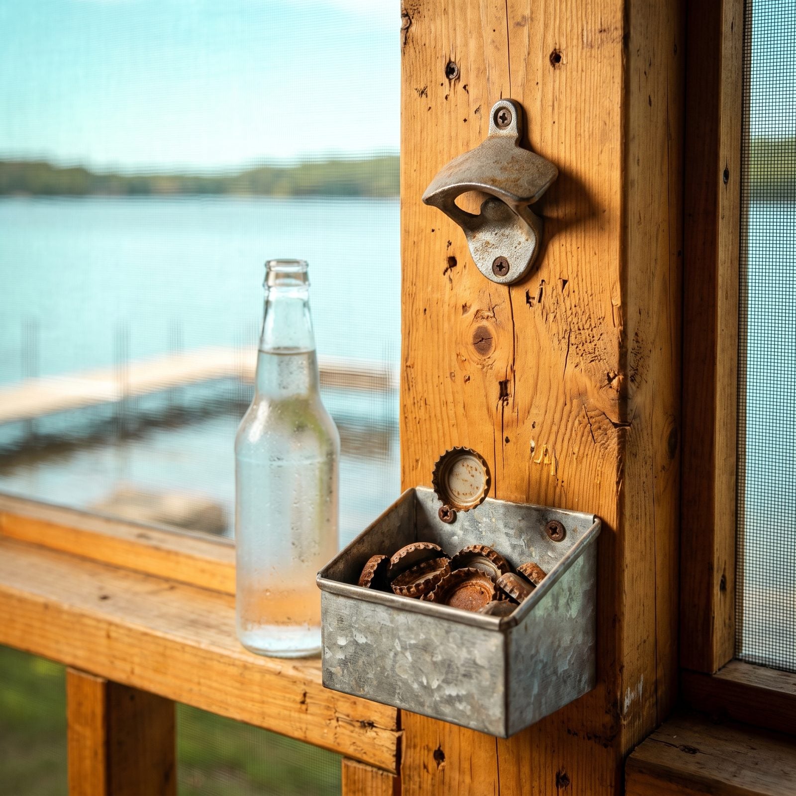 A Wall-Mounted Bottle Opener With a Cap Catcher