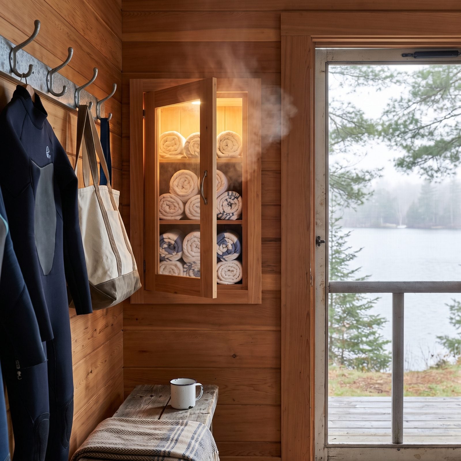 Warm Lake Towels in a Small Heated Cabinet