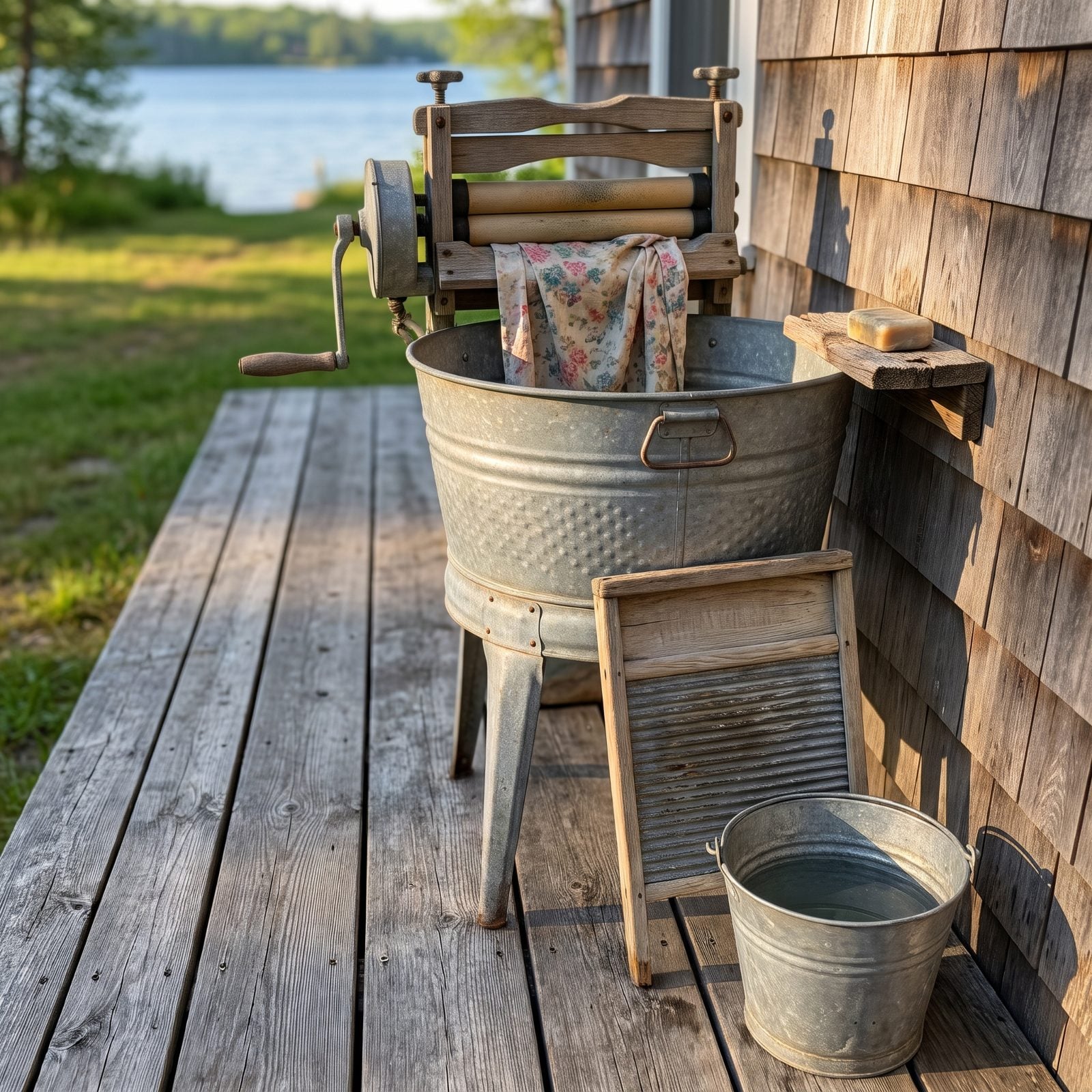 A Wringer Washtub Parked on the Back Stoop